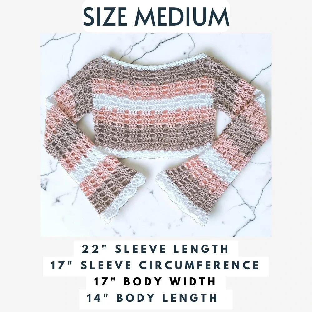 Handmade Crochet Boat Neck Bell Sleeve Crop Top | Festival Fairy Boho Mesh Top